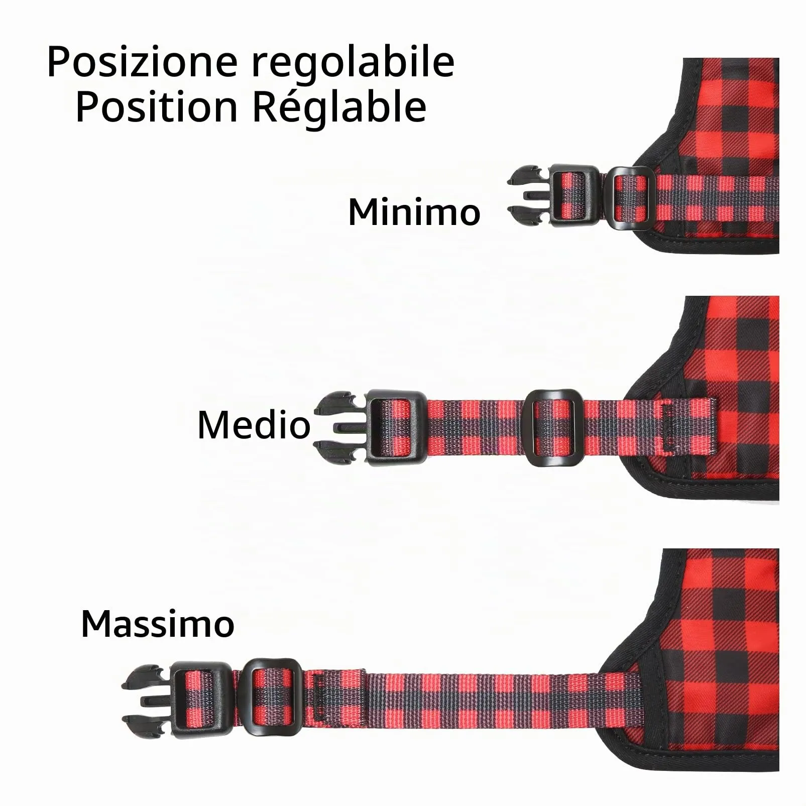 HEELE Pettorina Cane Taglia Media Riflettente Pettorina Addestramento Cani Anti Tiro con 2 Ganci in Metallo + Comodo Maniglia, Gilet per Cani Regolabile per Camminare, Plaid Nero-Rosso, M - immagine 6