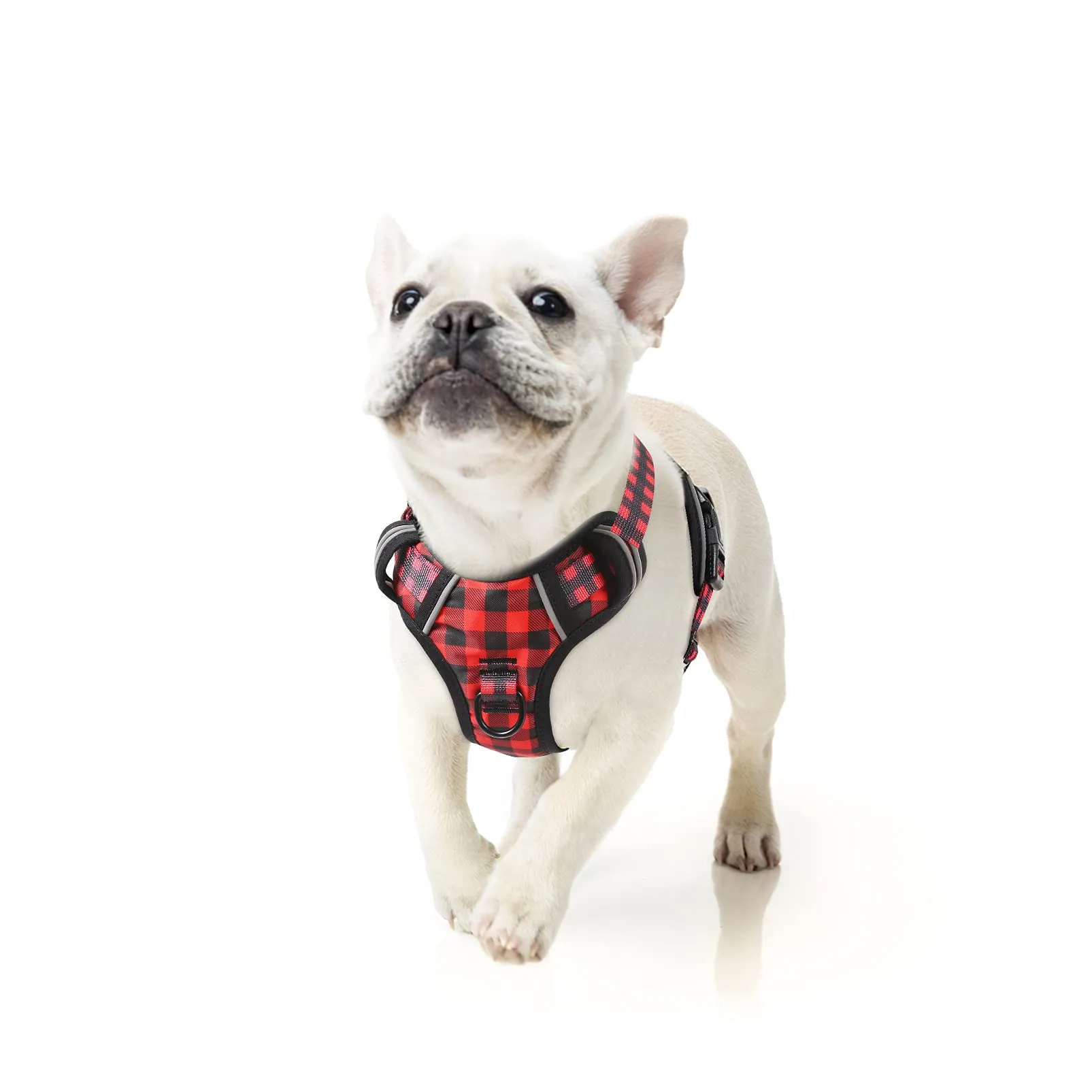 HEELE Pettorina Cane No-pull con Manico Riflettente, Plaid Nero-Rosso, S - immagine 1