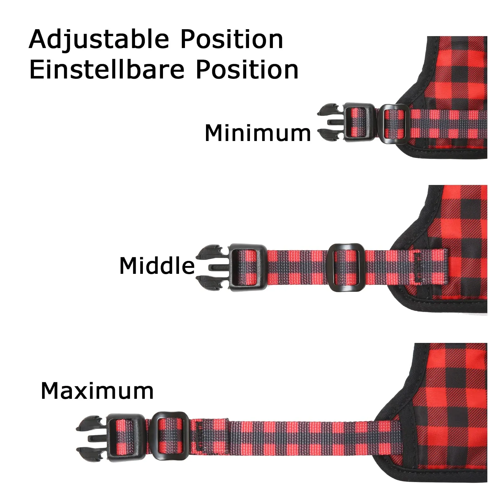 HEELE Pettorina Cane No-pull con Manico Riflettente, Plaid Nero-Rosso, S - immagine 6