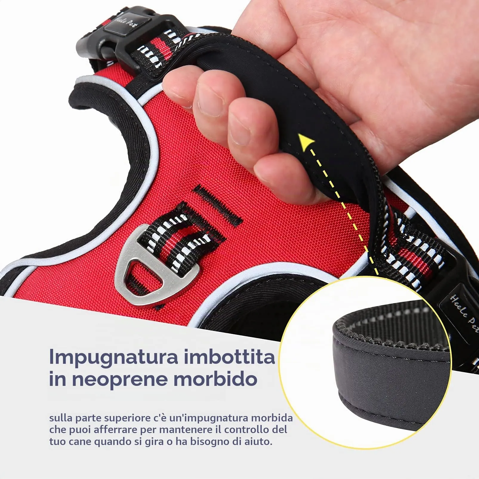 HEELE Pettorina Cane No Pull Imbracatura Riflettente e Traspirante, con Gancio in Metallo e Manico Imbottita, Pettorina Cane Taglia Grande per Addestrare Le Passeggiate, Rosso, XL - immagine 4