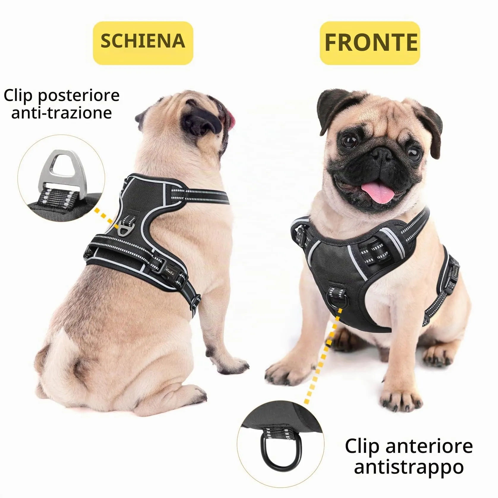 HEELE Pettorina Cane Taglia Media Riflettente Pettorina Addestramento Cani Anti Tiro con 2 Ganci in Metallo + Comodo Maniglia, Gilet per Cani Regolabile per Camminare, Nero, M - immagine 3