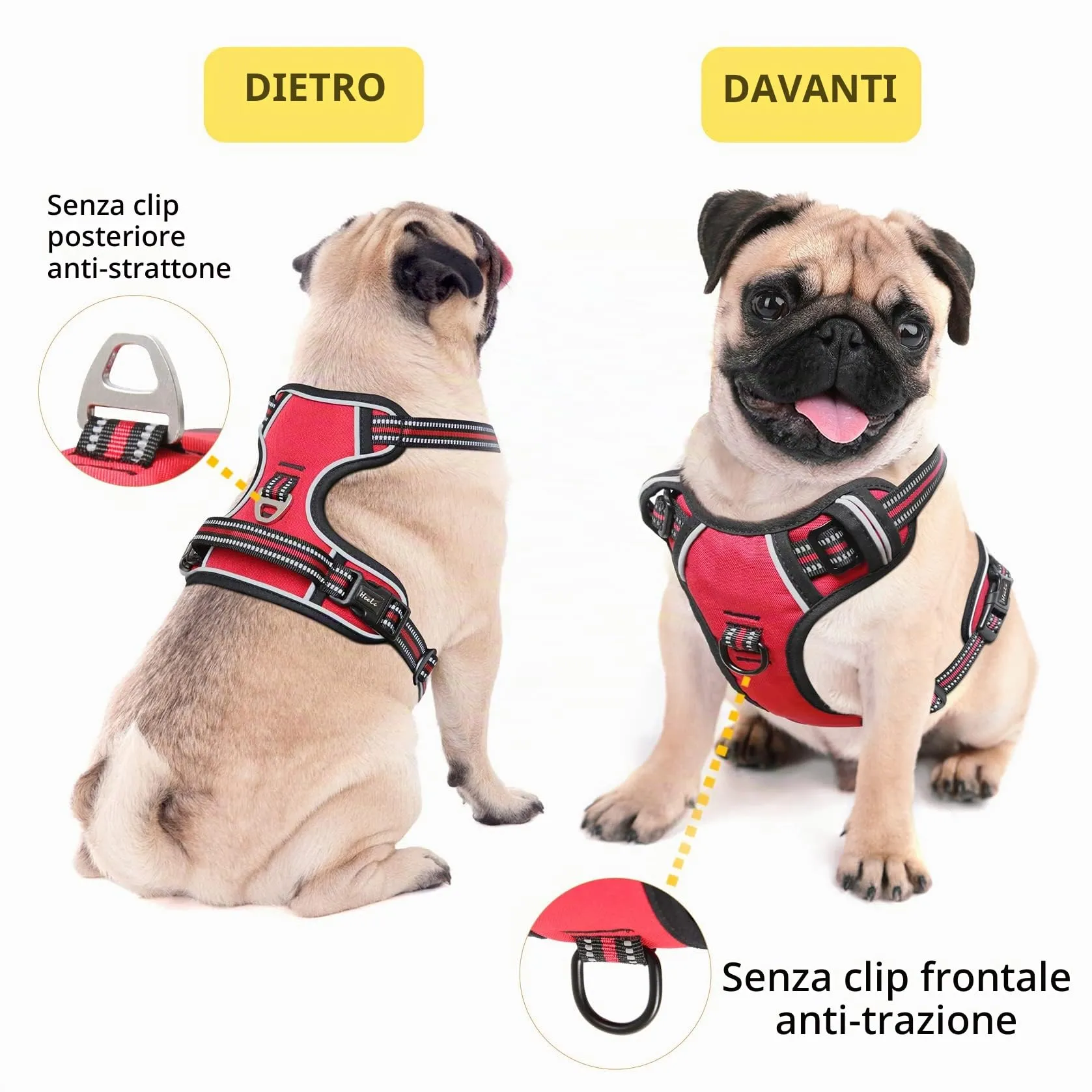 HEELE Pettorina Cane No-pull Riflettente Regolabile con Manico, Rosso, S - immagine 3