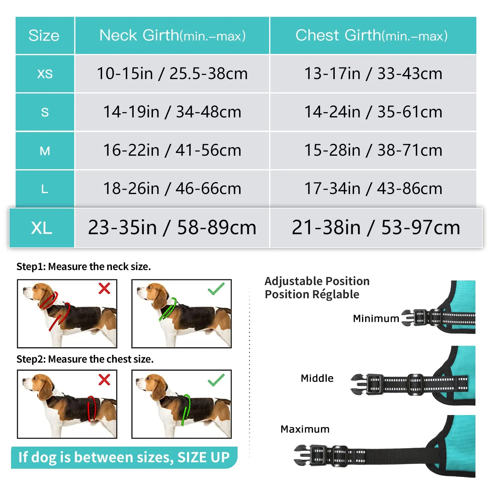 HEELE Pettorina Cane No Pull Imbracatura Riflettente e Traspirante, con 2 Ganci in Metallo + Comodo Maniglia, Pettorina Cane Taglia Grande per Addestrare Le Passeggiate, Turchese, XL - immagine 2