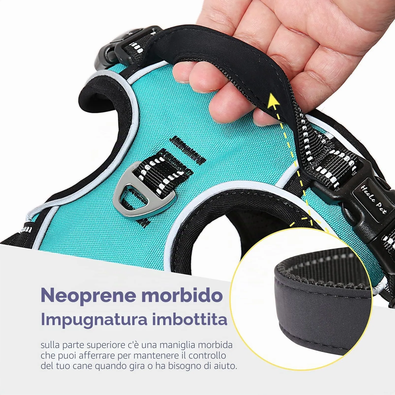 HEELE Pettorina Cane No Pull Imbracatura Riflettente e Traspirante, con 2 Ganci in Metallo + Comodo Maniglia, Pettorina Cane Taglia Grande per Addestrare Le Passeggiate, Turchese, XL - immagine 5