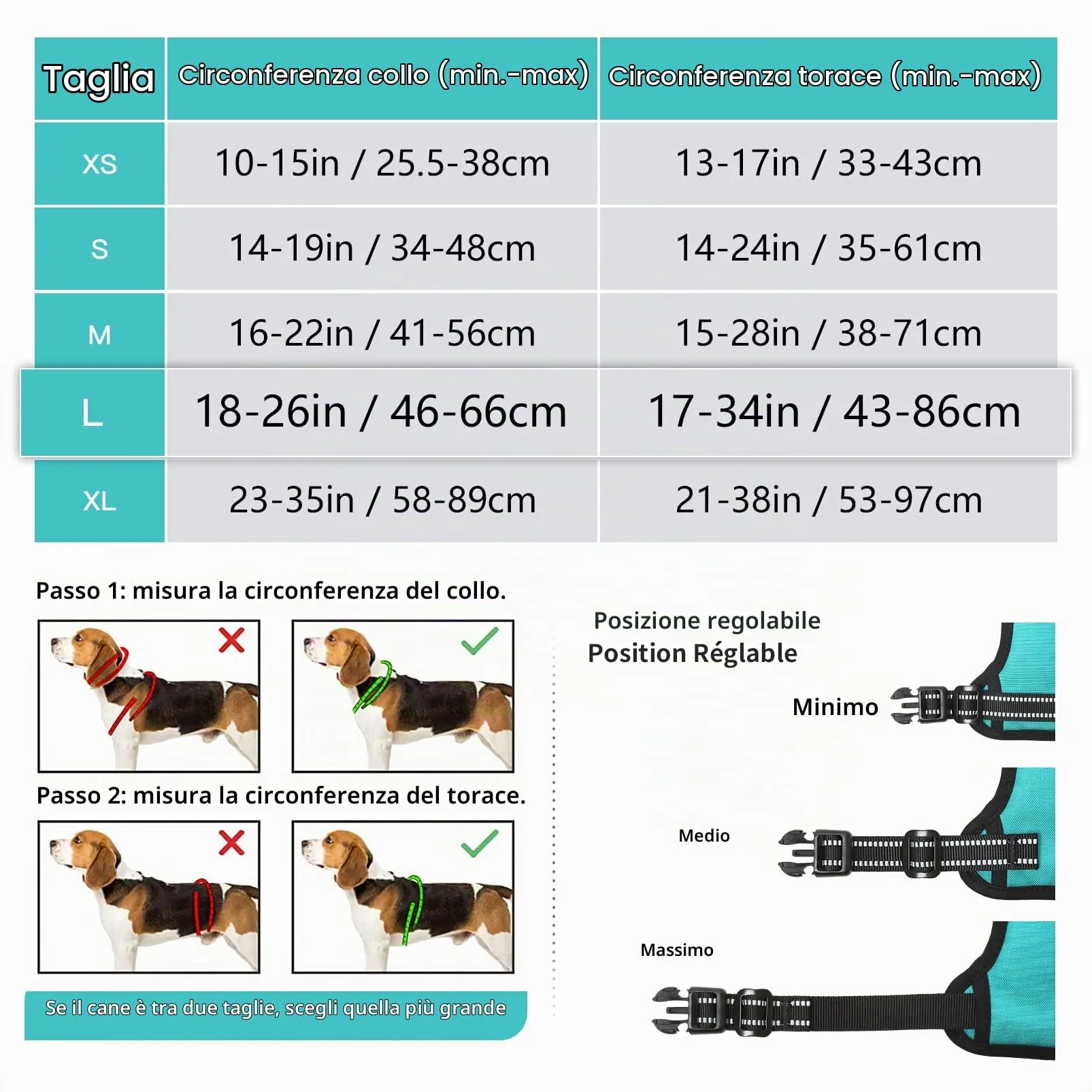 HEELE Pettorina Cane, No-Pull Imbracatura Traspirante e Riflettente, con 2 Ganci in Metallo + Comodo Maniglia, Pettorina Cane Taglia Grande Comodo per Camminare Jogging, Turchese, L - immagine 5