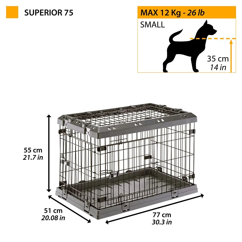 Ferplast Gabbia Cane in Metallo Gabbia Pieghevole per Cani Piccoli SUPERIOR 75 Recinto in metallo, con Separatore, Doppia serratura, 77 x 51 x h 55 cm. - immagine 2