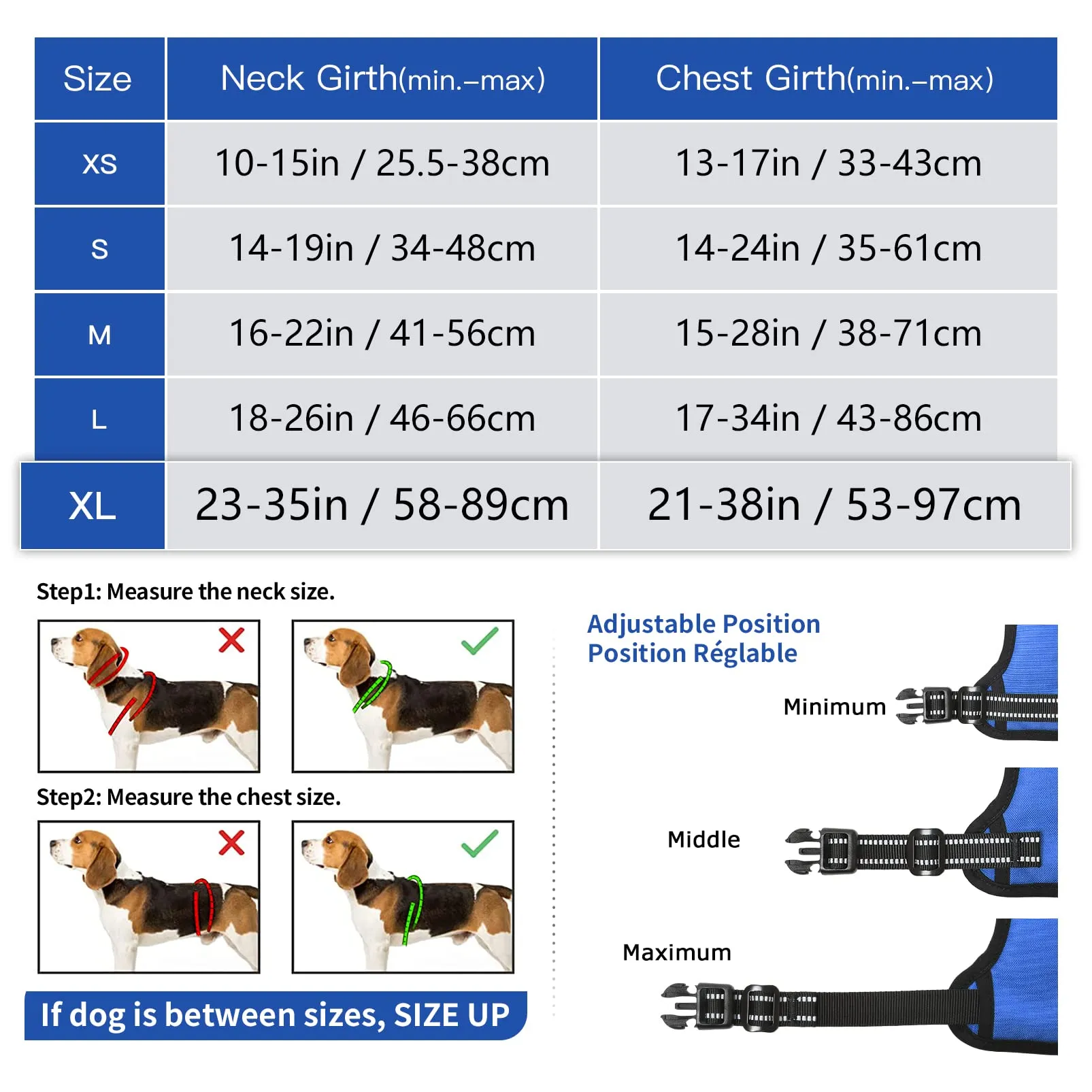 HEELE Pettorina Cane Taglia Grande Riflettente Pettorina Addestramento Cani Anti Tiro con 2 Ganci in Metallo + Comodo Maniglia, Gilet per Cani Regolabile per Camminare, Blu, XL - immagine 5