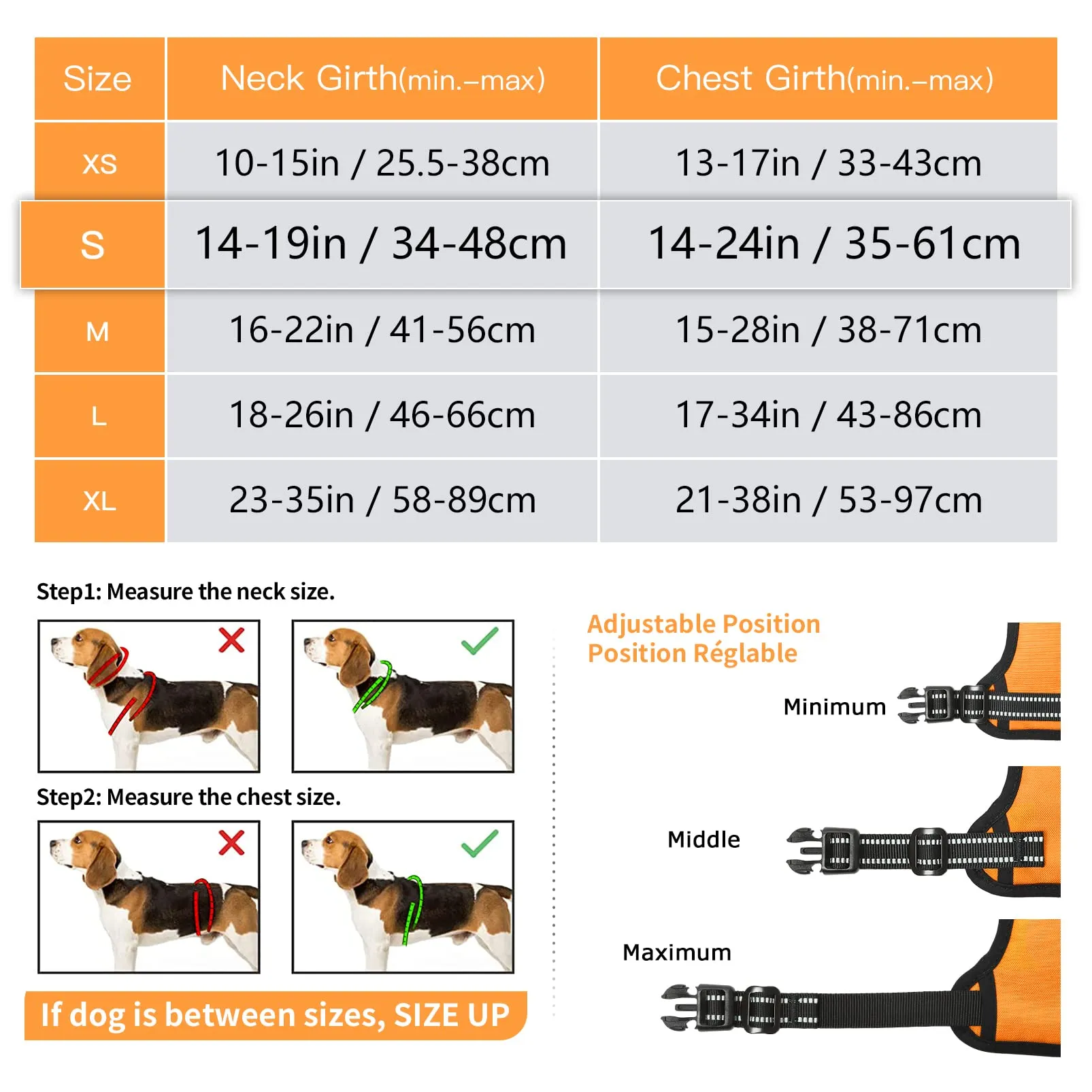 HEELE Pettorina Cane Taglia Piccola Riflettente Pettorina Addestramento Cani Anti Tiro con 2 Ganci in Metallo + Comodo Maniglia, Gilet per Cani Regolabile per Camminare, Arancione, S - immagine 3
