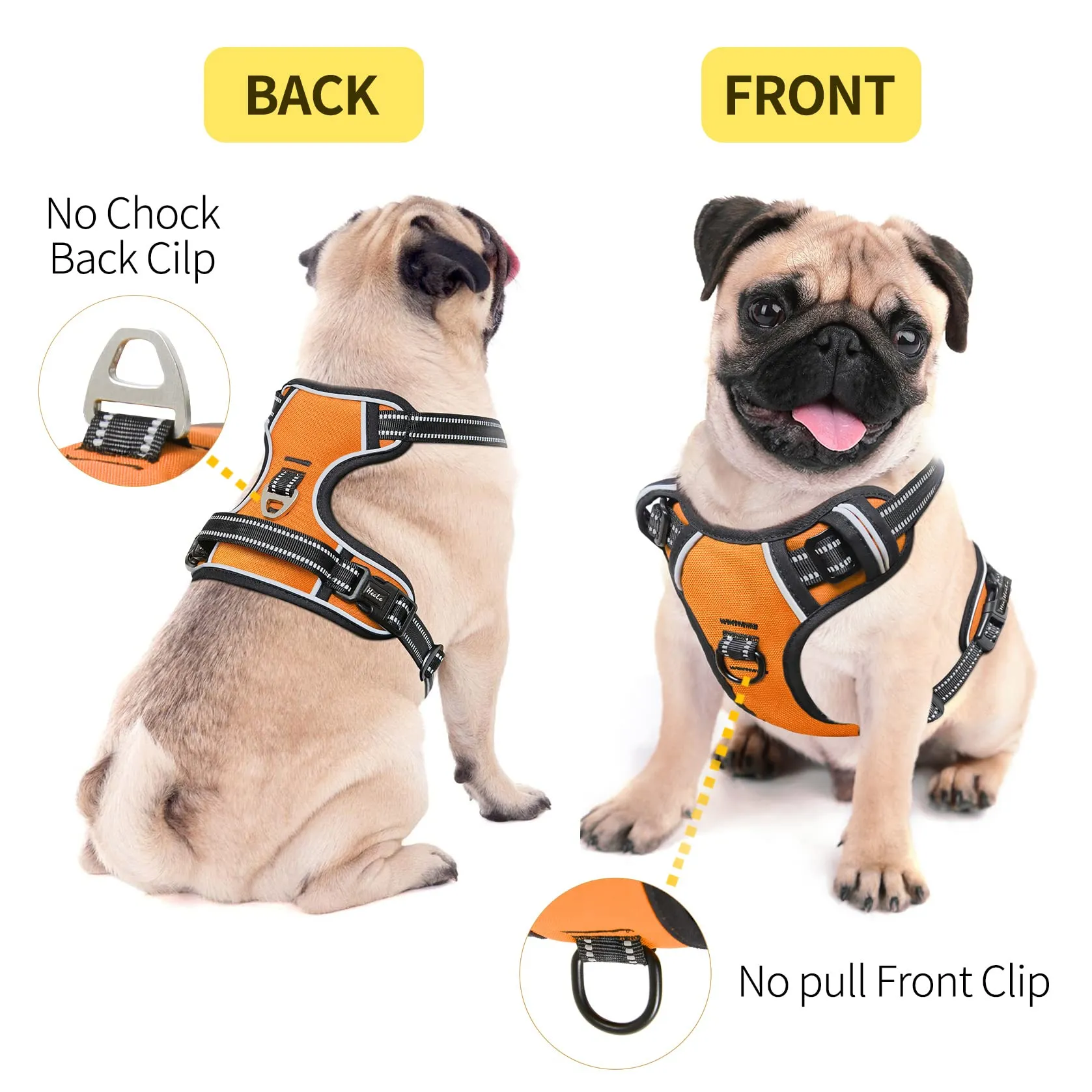 HEELE Pettorina Cane Taglia Piccola Riflettente Pettorina Addestramento Cani Anti Tiro con 2 Ganci in Metallo + Comodo Maniglia, Gilet per Cani Regolabile per Camminare, Arancione, S - immagine 6