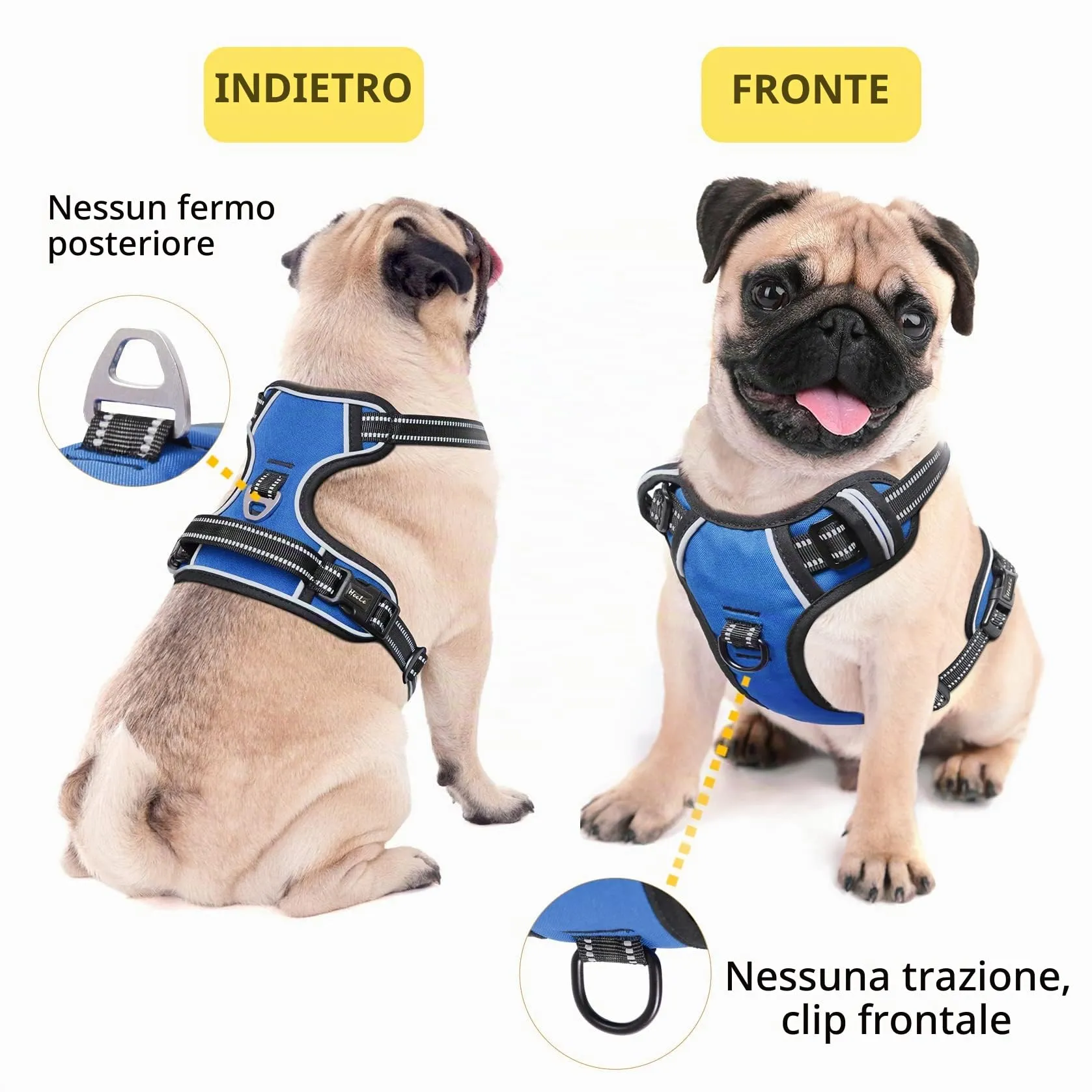 HEELE Pettorina Cane Taglia Media Riflettente Pettorina Addestramento Cani Anti Tiro con 2 Ganci in Metallo + Comodo Maniglia, Gilet per Cani Regolabile per Camminare, Blu, M - immagine 5