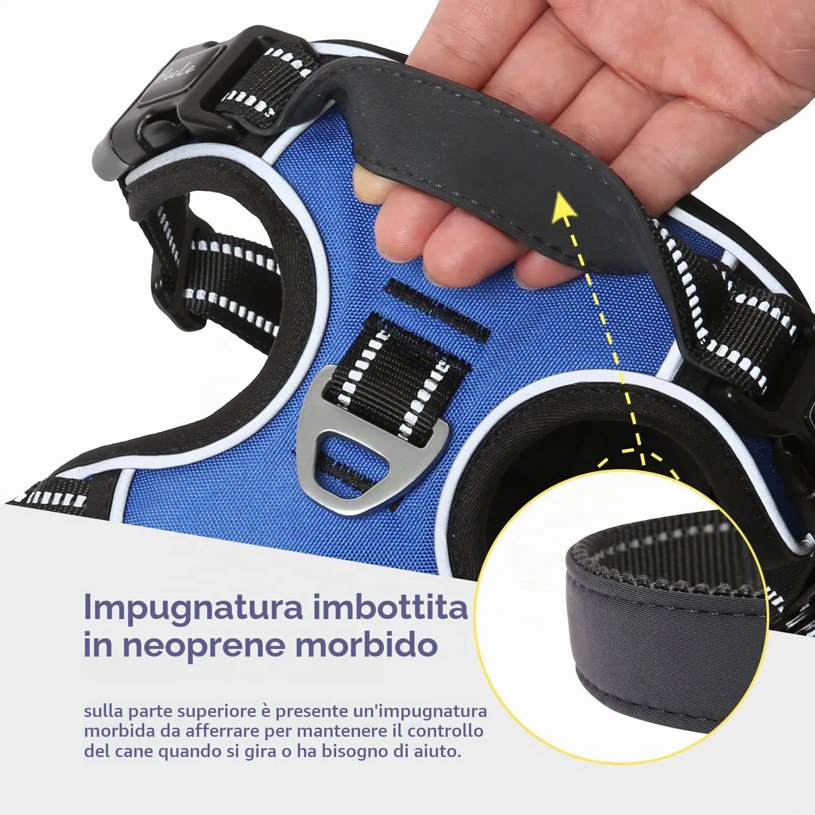 HEELE Pettorina Cane Taglia Media Riflettente Pettorina Addestramento Cani Anti Tiro con 2 Ganci in Metallo + Comodo Maniglia, Gilet per Cani Regolabile per Camminare, Blu, M - immagine 7