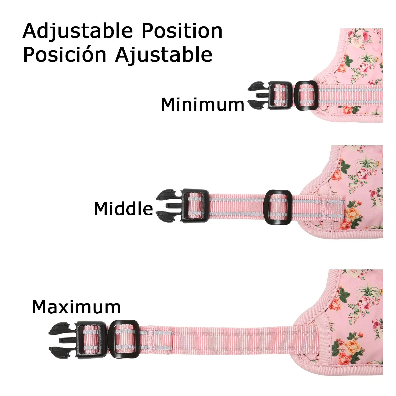 HEELE Pettorina Cane con Motivo Stampato, Riflettente Pettorina Addestramento Cani Anti Tiro con 2 Ganci in Metallo + Comodo Maniglia, Gilet per Cani Regolabile per Camminare, Fiori-Rosa, L - immagine 6