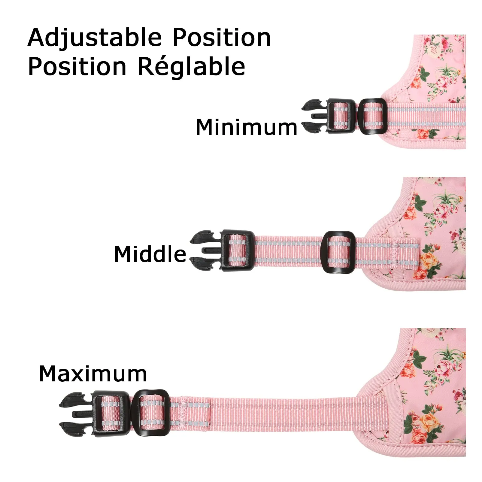 HEELE Pettorina Cane con Motivo Stampato, Riflettente Pettorina Addestramento Cani Anti Tiro con 2 Ganci in Metallo + Comodo Maniglia, Gilet per Cani Regolabile per Camminare, Fiori-Rosa, L - immagine 8