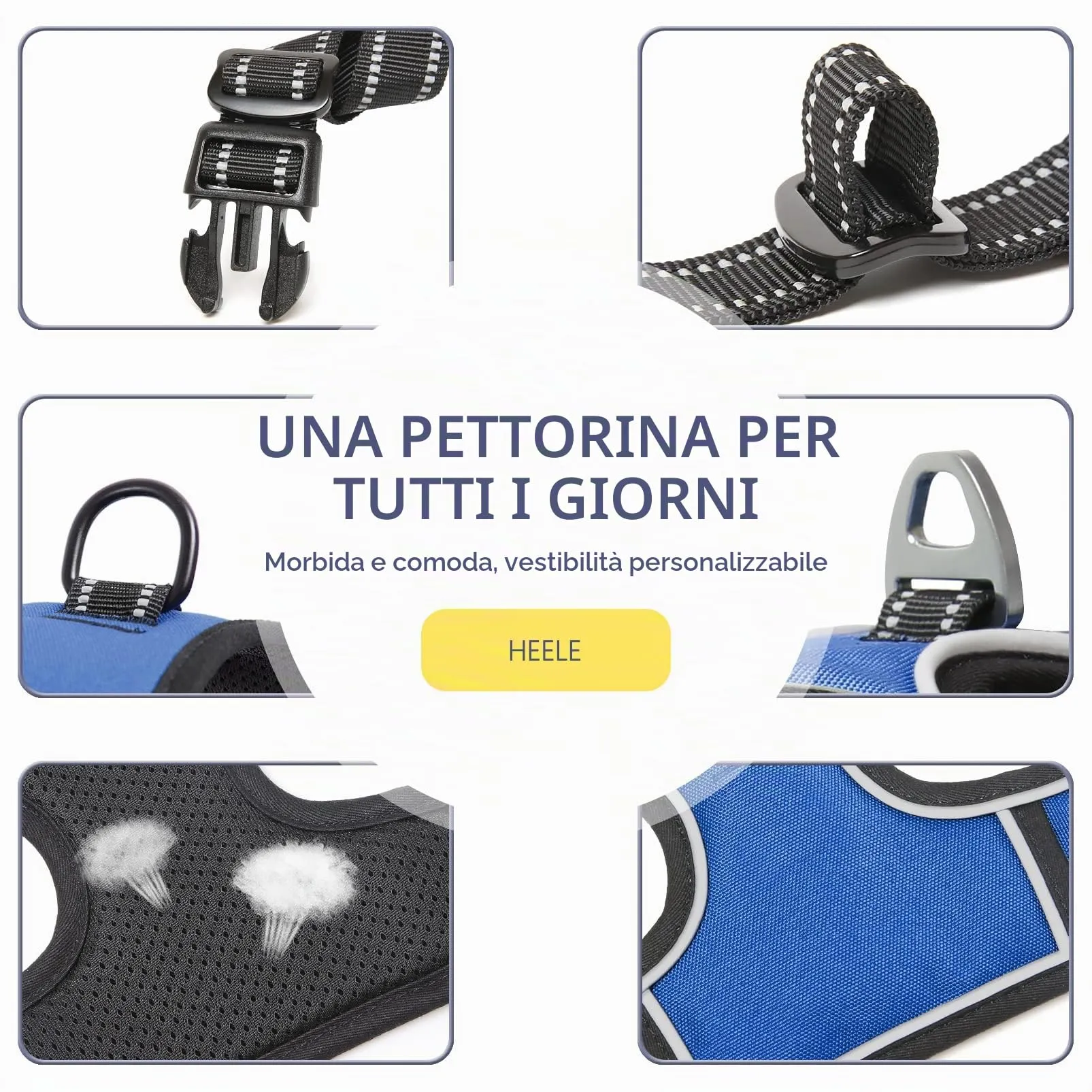 HEELE Pettorina Cane Taglia Media e Grande Riflettente Pettorina Addestramento Cani No Pull con 2 Ganci in Metallo + Comodo Maniglia, Gilet per Cani Regolabile per Camminare, Blu, L - immagine 4