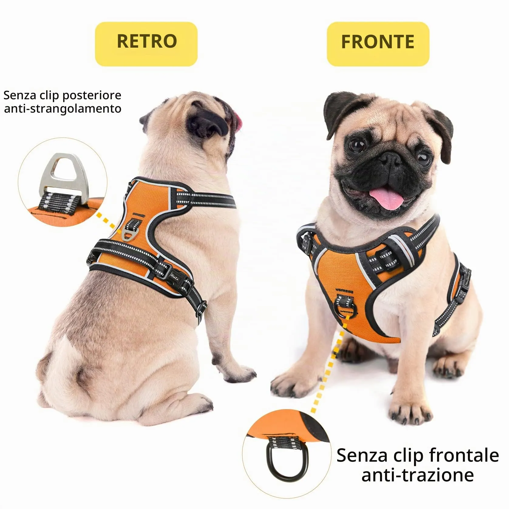 HEELE Pettorina Cane Taglia Media Riflettente Pettorina Addestramento Cani Anti Tiro con 2 Ganci in Metallo + Comodo Maniglia, Gilet per Cani Regolabile per Camminare, Arancione, M - immagine 5