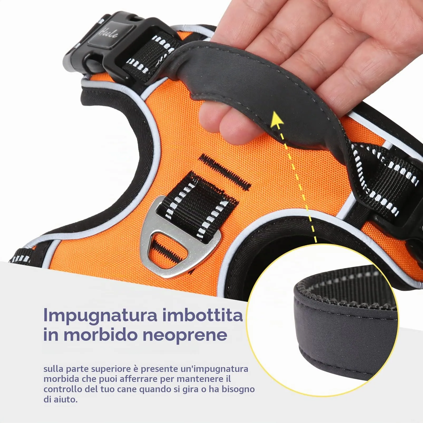 HEELE Pettorina Cane Taglia Media Riflettente Pettorina Addestramento Cani Anti Tiro con 2 Ganci in Metallo + Comodo Maniglia, Gilet per Cani Regolabile per Camminare, Arancione, M - immagine 6
