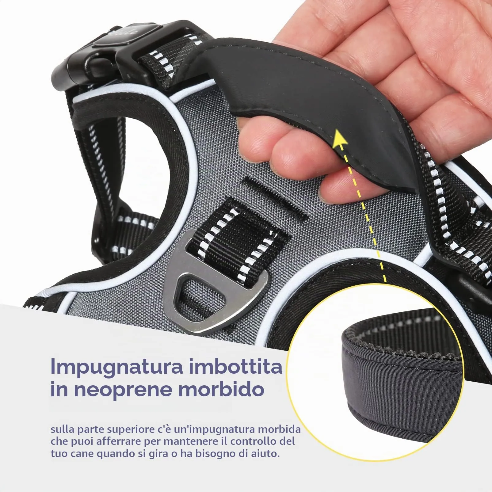 HEELE Pettorina Cane Taglia Grande Riflettente Pettorina Addestramento Cani Anti Tiro con 2 Ganci in Metallo + Comodo Maniglia, Gilet per Cani Regolabile per Camminare, Grigio, XL - immagine 7