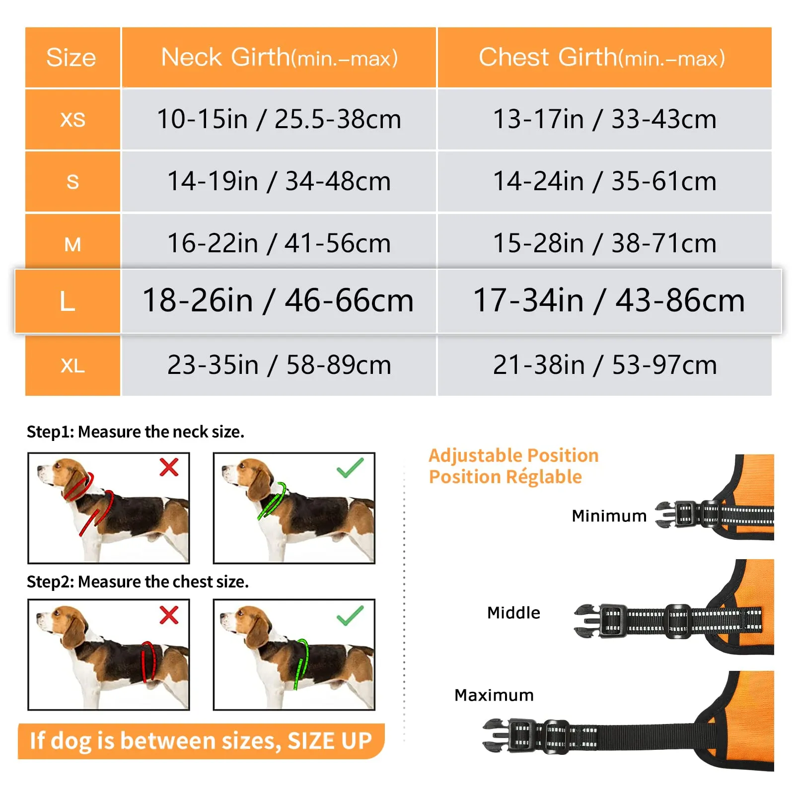 HEELE Pettorina Cane Taglia Media e Grande Riflettente Pettorina Addestramento Cani No Pull con 2 Ganci in Metallo + Comodo Maniglia, Gilet per Cani Regolabile per Camminare, Arancione, L - immagine 5