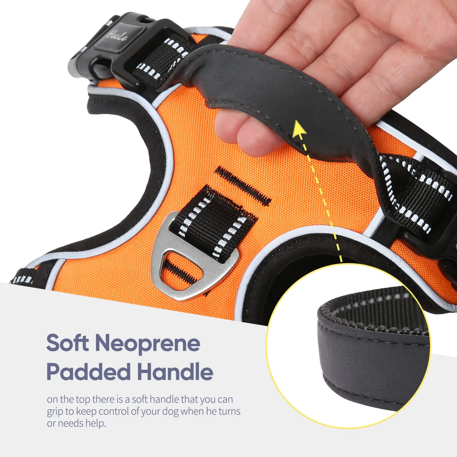HEELE Pettorina Cane Taglia Grande Riflettente Pettorina Addestramento Cani Anti Tiro con 2 Ganci in Metallo + Comodo Maniglia, Gilet per Cani Regolabile per Camminare, Arancione, XL - immagine 3
