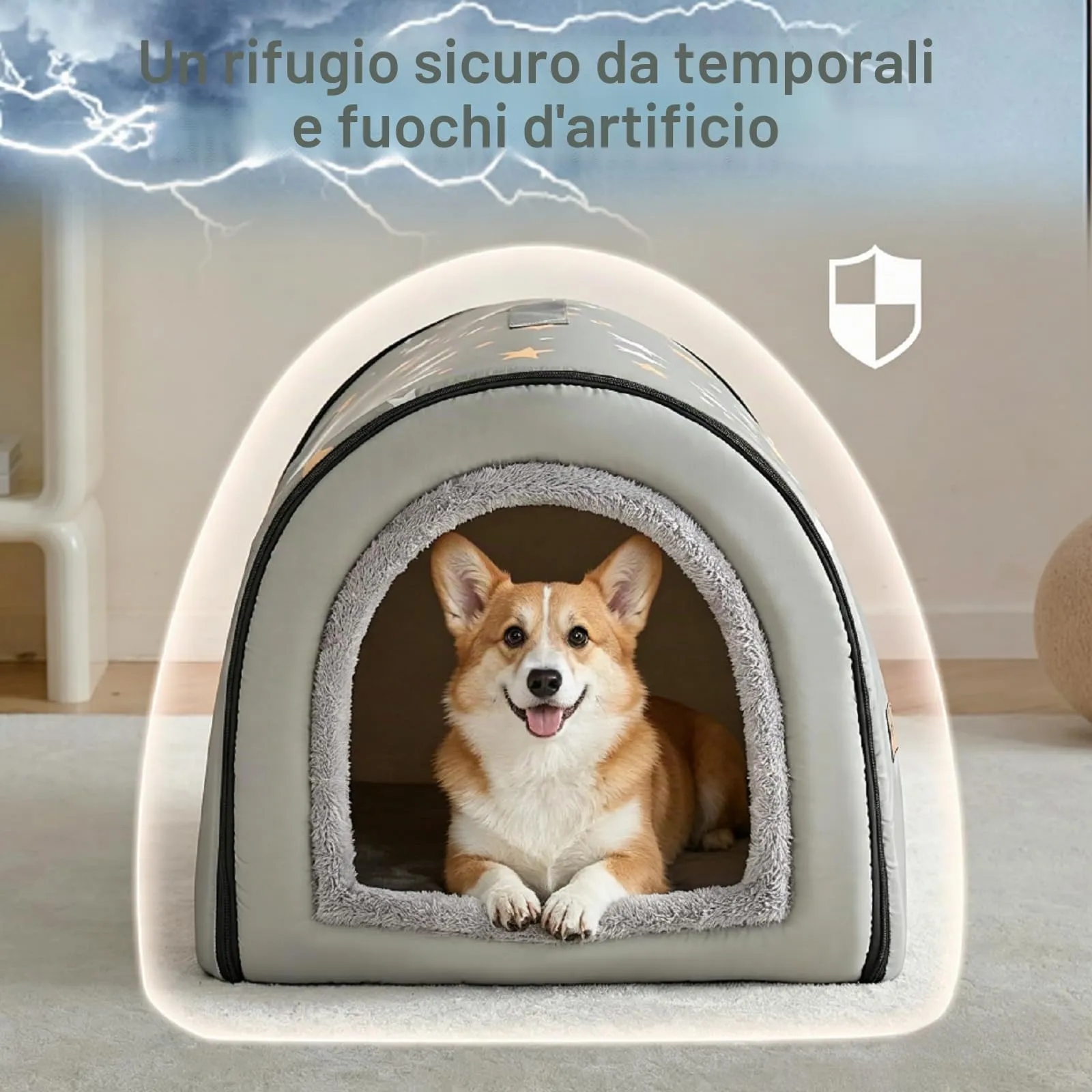 Jiupety Cuccia Cane Interno Taglia Media Grande, 2 In 1 Casetta per Cani, Taglia XL per Cani di Taglia Media, Casetta Portatile per Cani di Taglia Media, Grigia - immagine 2