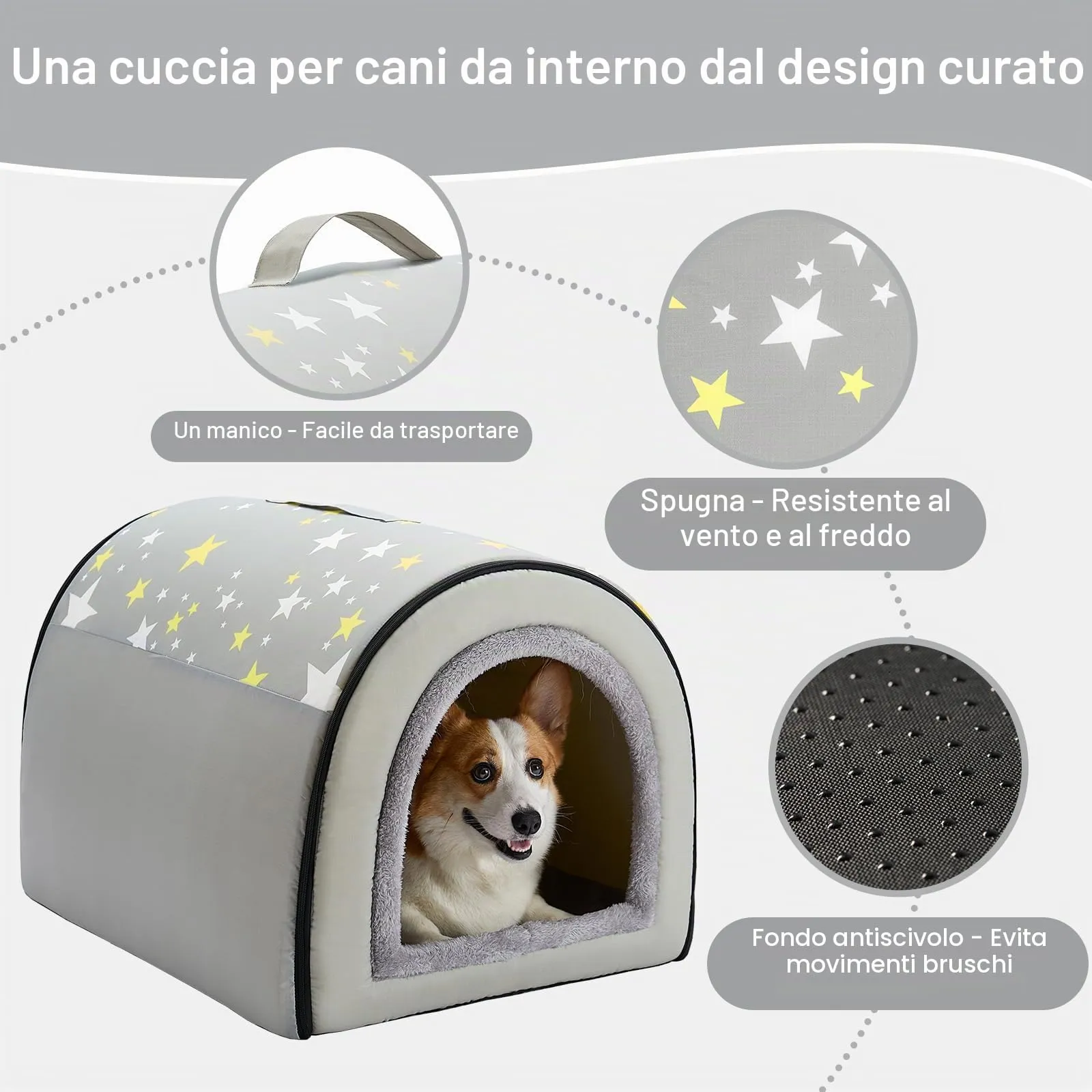 Jiupety Cuccia Cane Interno Taglia Media Grande, 2 In 1 Casetta per Cani, Taglia XL per Cani di Taglia Media, Casetta Portatile per Cani di Taglia Media, Grigia - immagine 5