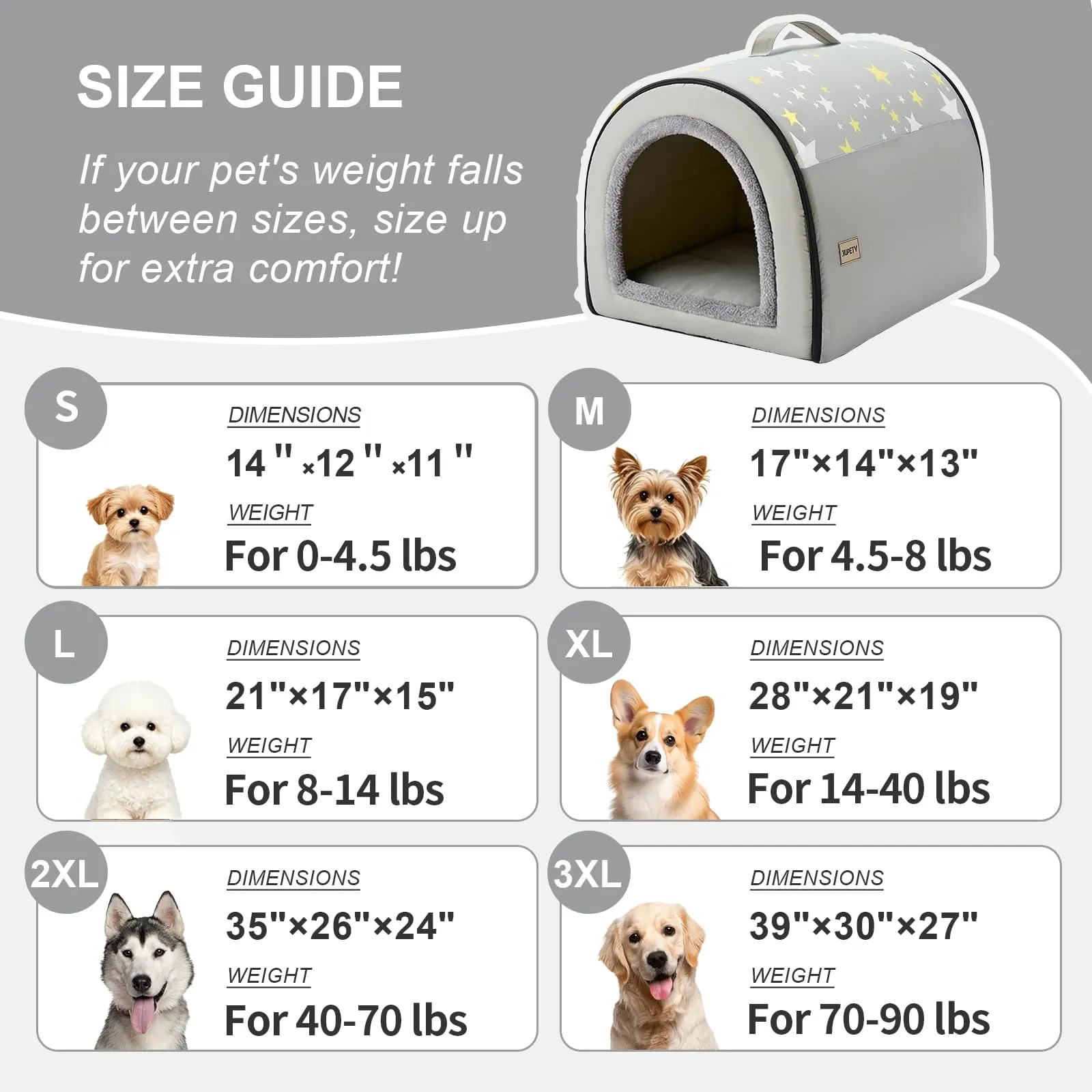 Jiupety Cuccia Cane Interno Taglia Media Grande, 2 In 1 Casetta per Cani, Taglia XL per Cani di Taglia Media, Casetta Portatile per Cani di Taglia Media, Grigia - immagine 6