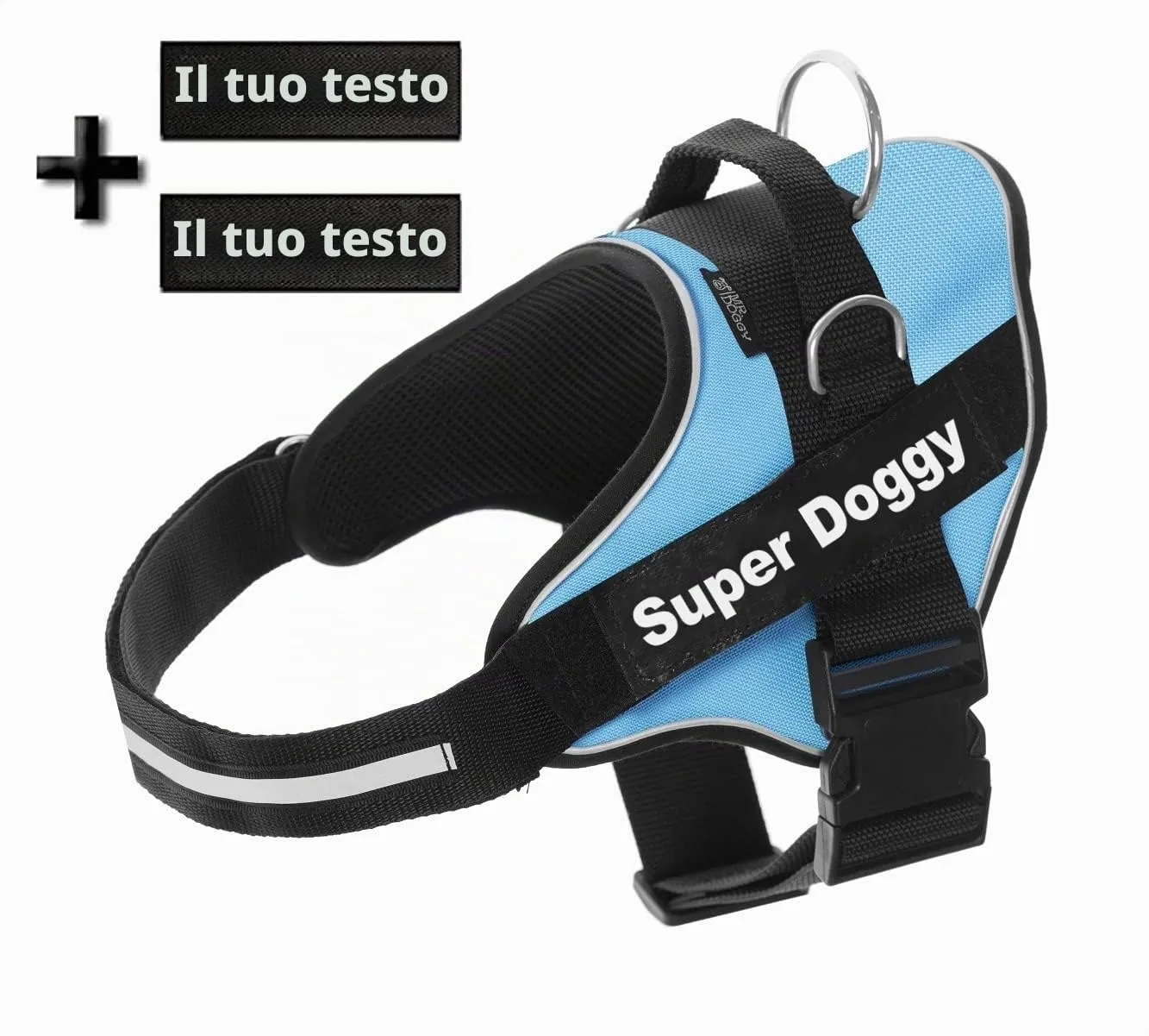 SUPER DOGGY Pettorina Cane Personalizzata con Nome – Antitrazione, Riflettente e Regolabile – Include 2 Targhette Velcro - Taglia Piccola, Media e Grande (Turchese, XXS 1,5-3,5KG) - immagine 2
