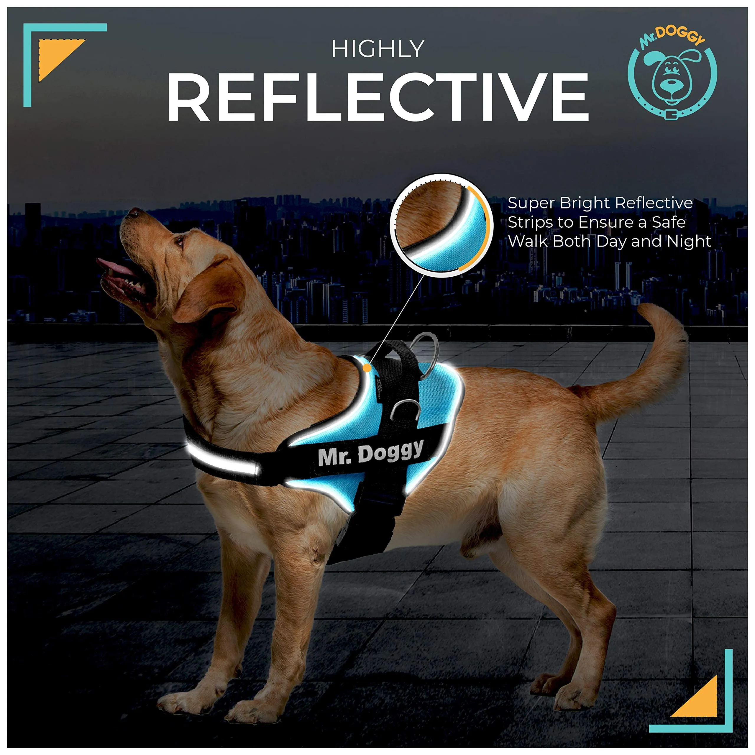 SUPER DOGGY Pettorina Cane Personalizzata con Nome – Antitrazione, Riflettente e Regolabile – Include 2 Targhette Velcro - Taglia Piccola, Media e Grande (Turchese, XXS 1,5-3,5KG) - immagine 5