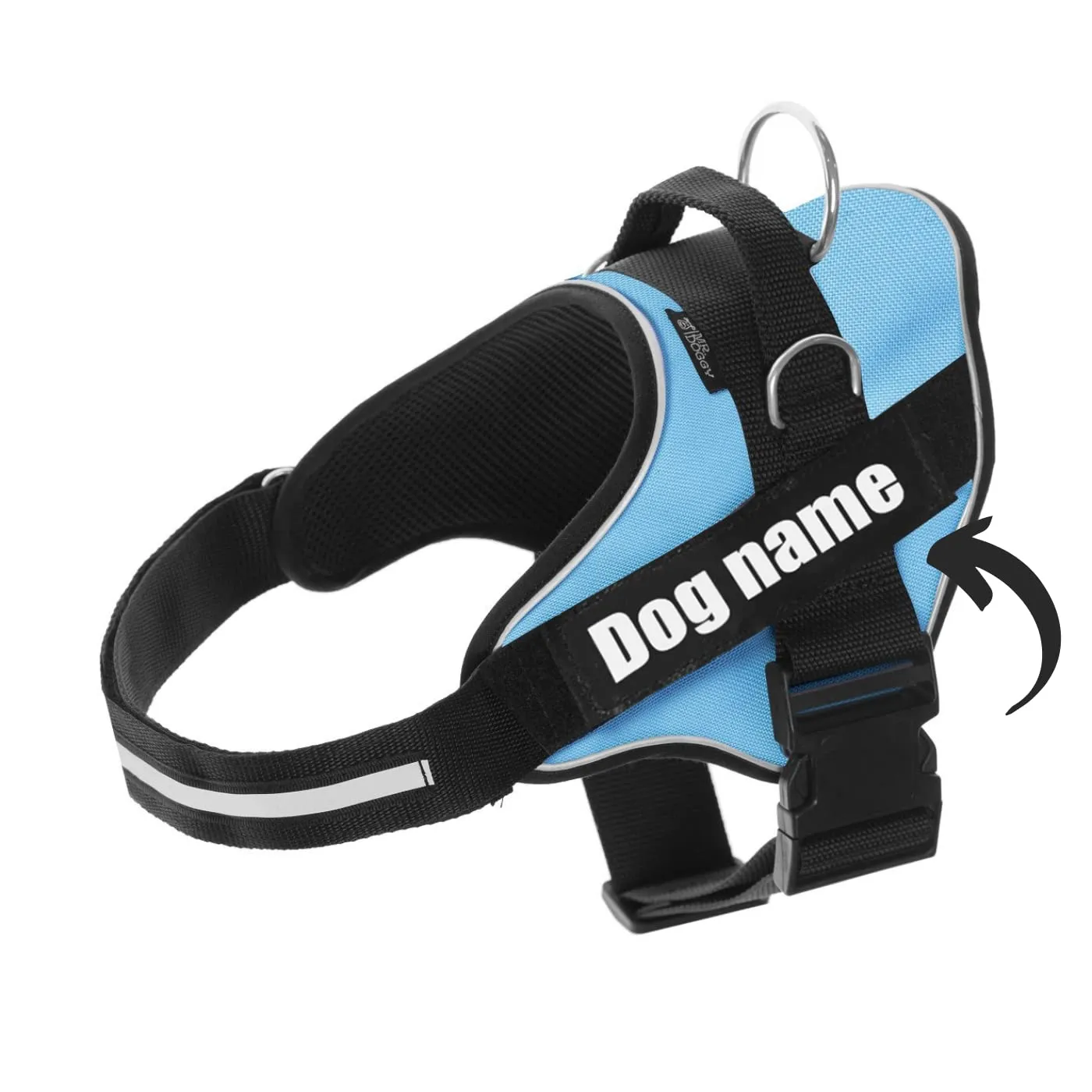SUPER DOGGY Pettorina Cane Personalizzata con Nome – Antitrazione, Riflettente e Regolabile – Include 2 Targhette Velcro - Taglia Piccola, Media e Grande (Turchese, XS 3-7KG) - immagine 1