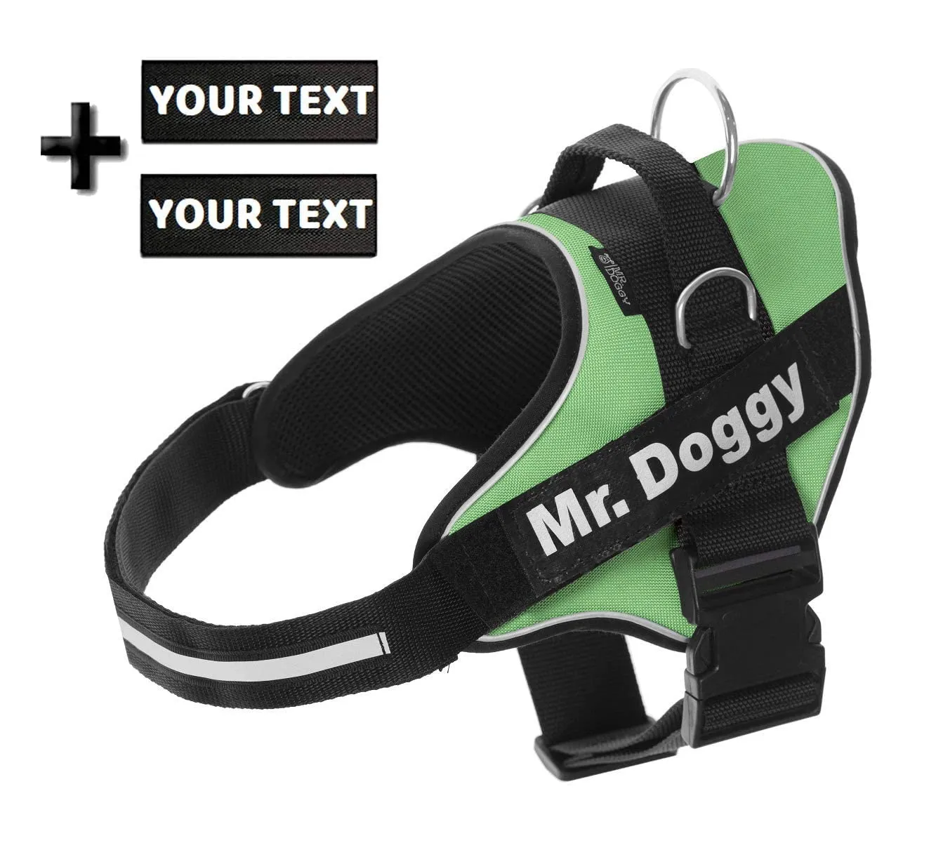 SUPER DOGGY Pettorina Cane Personalizzata con Nome – Antitrazione, Riflettente e Regolabile – Include 2 Targhette Velcro - Taglia Piccola, Media e Grande (Verde, XXL 40-75KG) - immagine 2