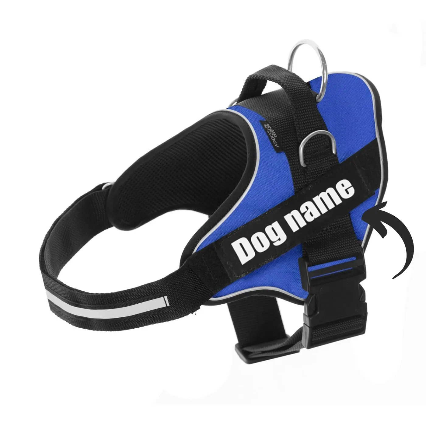 SUPER DOGGY Pettorina Cane Personalizzata con Nome – Antitrazione, Riflettente e Regolabile – Include 2 Targhette Velcro - Taglia Piccola, Media e Grande (Blu, S 6-14KG) - immagine 1