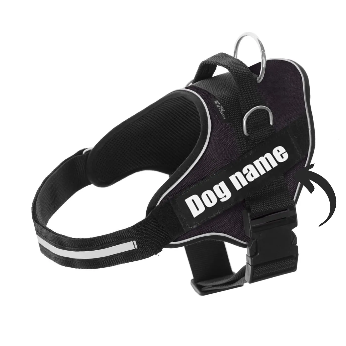 SUPER DOGGY Pettorina Cane Personalizzata con Nome – Antitrazione, Riflettente e Regolabile – Include 2 Targhette Velcro - Taglia Piccola, Media e Grande (Nero, XL 30-45KG) - immagine 1