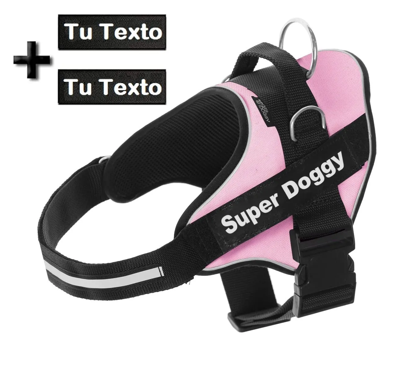 SUPER DOGGY Pettorina Cane Personalizzata con Nome – Antitrazione, Riflettente e Regolabile – Include 2 Targhette Velcro - Taglia Piccola, Media e Grande (Rosa, XXL 40-75KG) - immagine 2