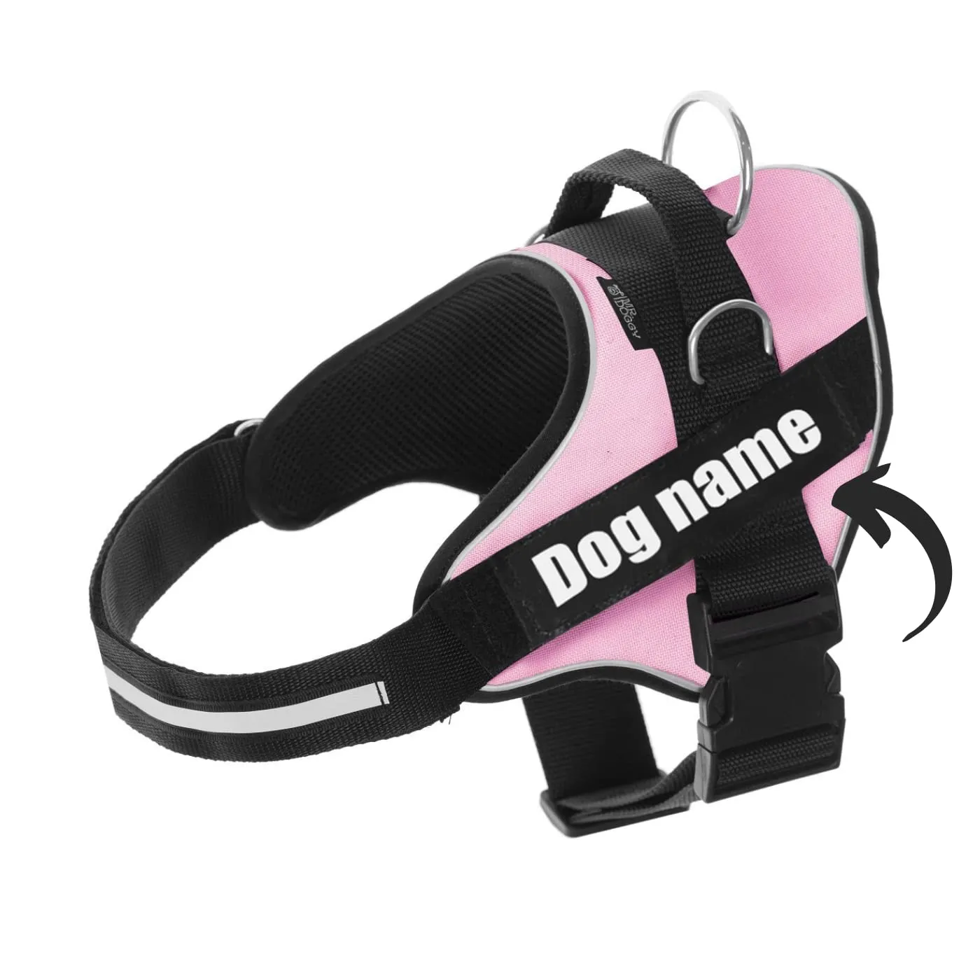 SUPER DOGGY Pettorina Cane Personalizzata con Nome – Antitrazione, Riflettente e Regolabile – Include 2 Targhette Velcro - Taglia Piccola, Media e Grande (Rosa, S 6-14KG) - immagine 1