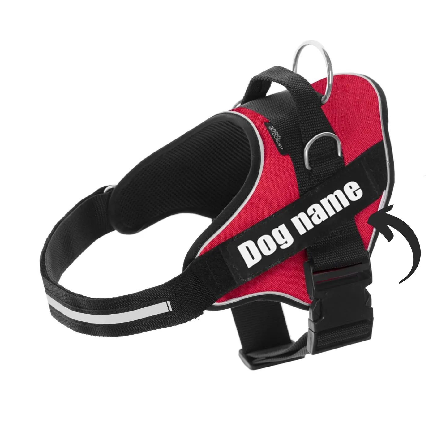 SUPER DOGGY Pettorina Cane Personalizzata con Nome – Antitrazione, Riflettente e Regolabile – Include 2 Targhette Velcro - Taglia Piccola, Media e Grande (Rosso, XL 30-45KG) - immagine 1