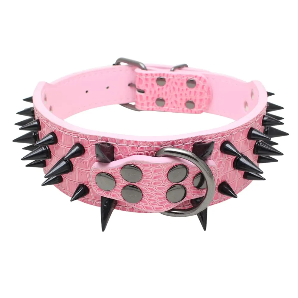 haoyueer Collare per cani con borchie a spillo, larghezza 5,5 cm, elegante collare per cani di taglia media e grande Pitbull - immagine 1