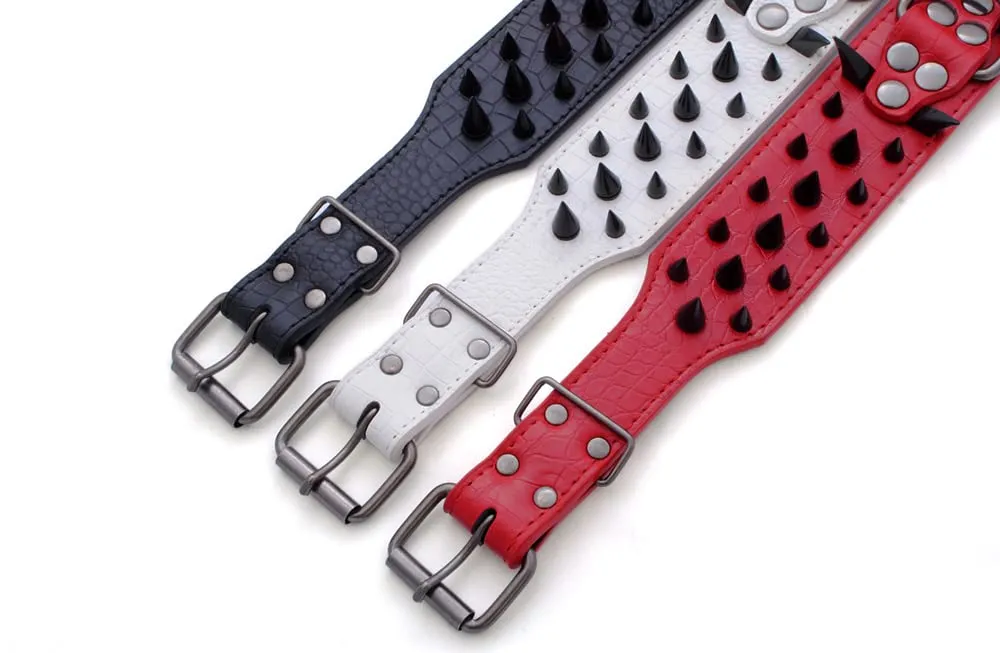 haoyueer Collare per cani affilato con borchie, larghezza 5 cm, elegante, in pelle, per cani di taglia media e grande Pitbull, Labrador, Boxer Rottweiler Pastore Tedesco - immagine 5