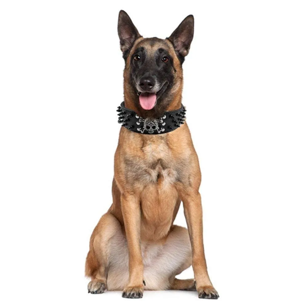 haoyueer Collare per cani con borchie e punte affilate, larghezza 5 cm, elegante collare in pelle per cani di taglia media e grande, pitbull, labrador, boxer, rottweiler, pastore tedesco, ecc. (M - immagine 4