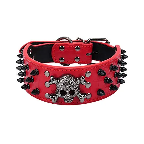 haoyueer Collare per cani affilato con borchie, larghezza 5 cm, elegante, in pelle, per cani di taglia media e grande Pitbull, Labrador, Boxer Rottweiler Pastore Tedesco - immagine 1