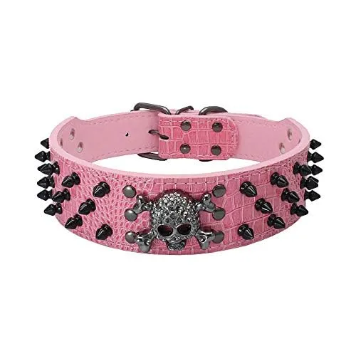 haoyueer Collare per cani affilato con borchie, larghezza 5 cm, elegante, in pelle, per cani di taglia media e grande Pitbull, Labrador, Boxer Rottweiler Pastore Tedesco - immagine 2