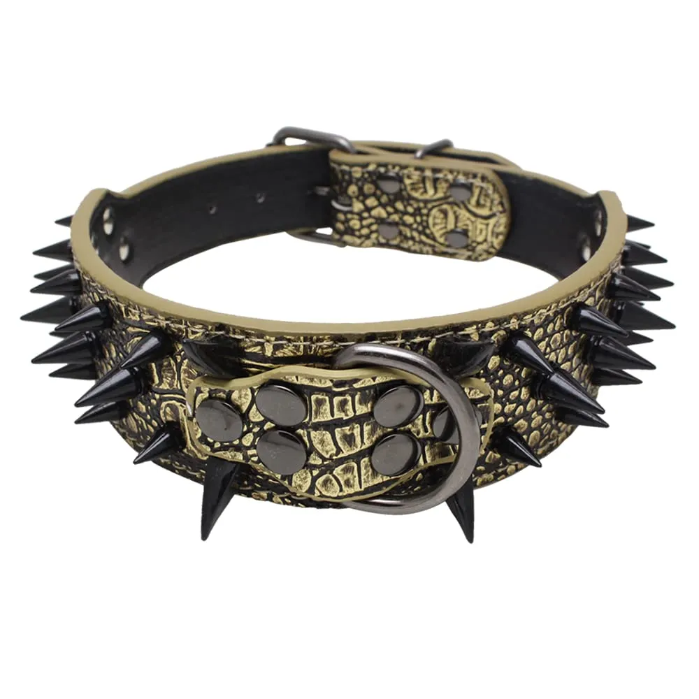 haoyueer Collare per cani affilato con borchie, larghezza 5 cm, elegante, in pelle, per cani di taglia media e grande Pitbull, Labrador, Boxer Rottweiler Pastore Tedesco - immagine 1
