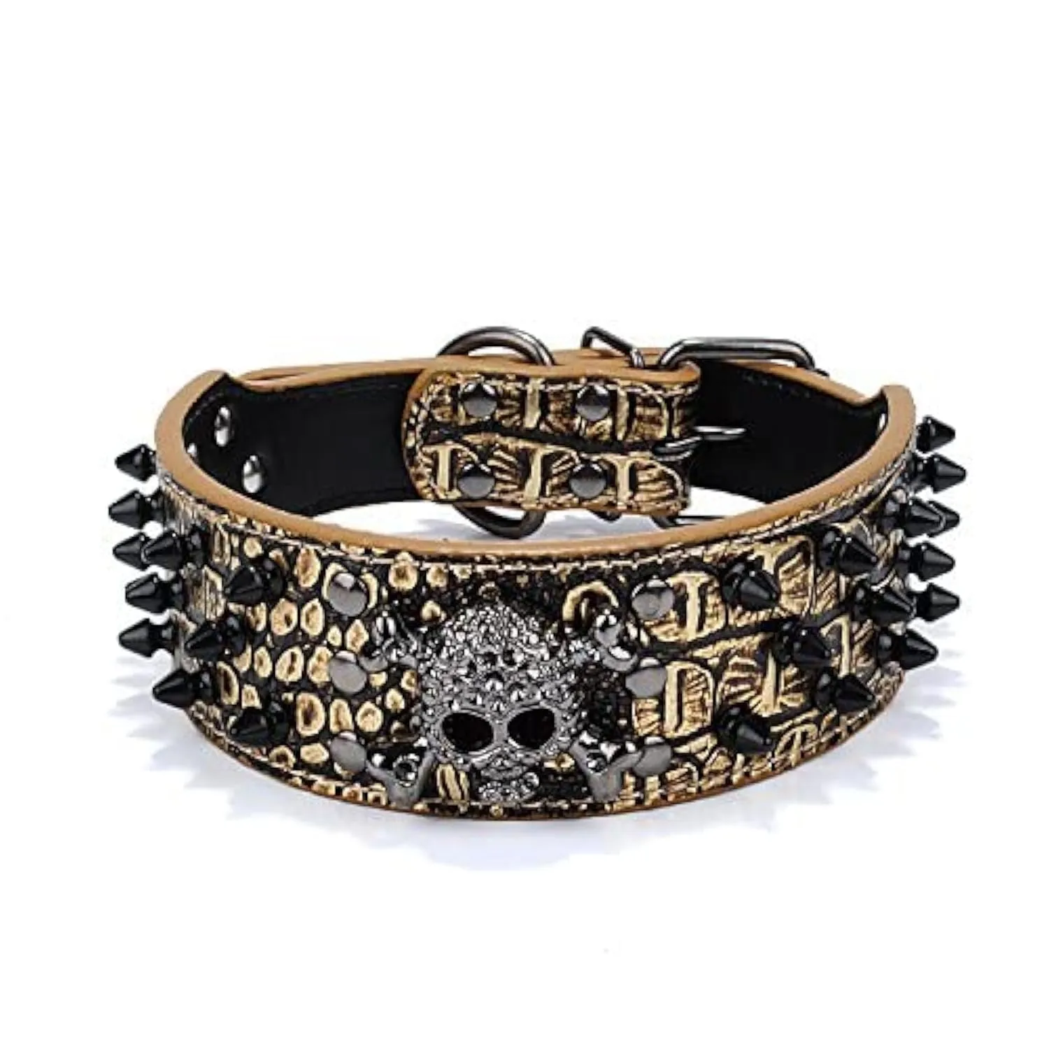 haoyueer Collare per cani affilato con borchie a spillo, larghezza 5,7 cm, elegante collare in pelle per cani di taglia media e grande Pitbull, labrador, pugile Rottweiler pastore tedesco - immagine 1