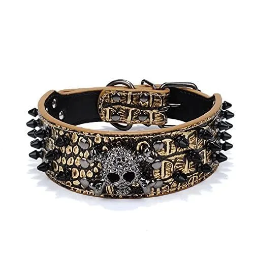 haoyueer Collare per cani affilato con borchie a spillo, larghezza 5,7 cm, elegante collare in pelle per cani di taglia media e grande Pitbull, labrador, pugile Rottweiler pastore tedesco - immagine 2