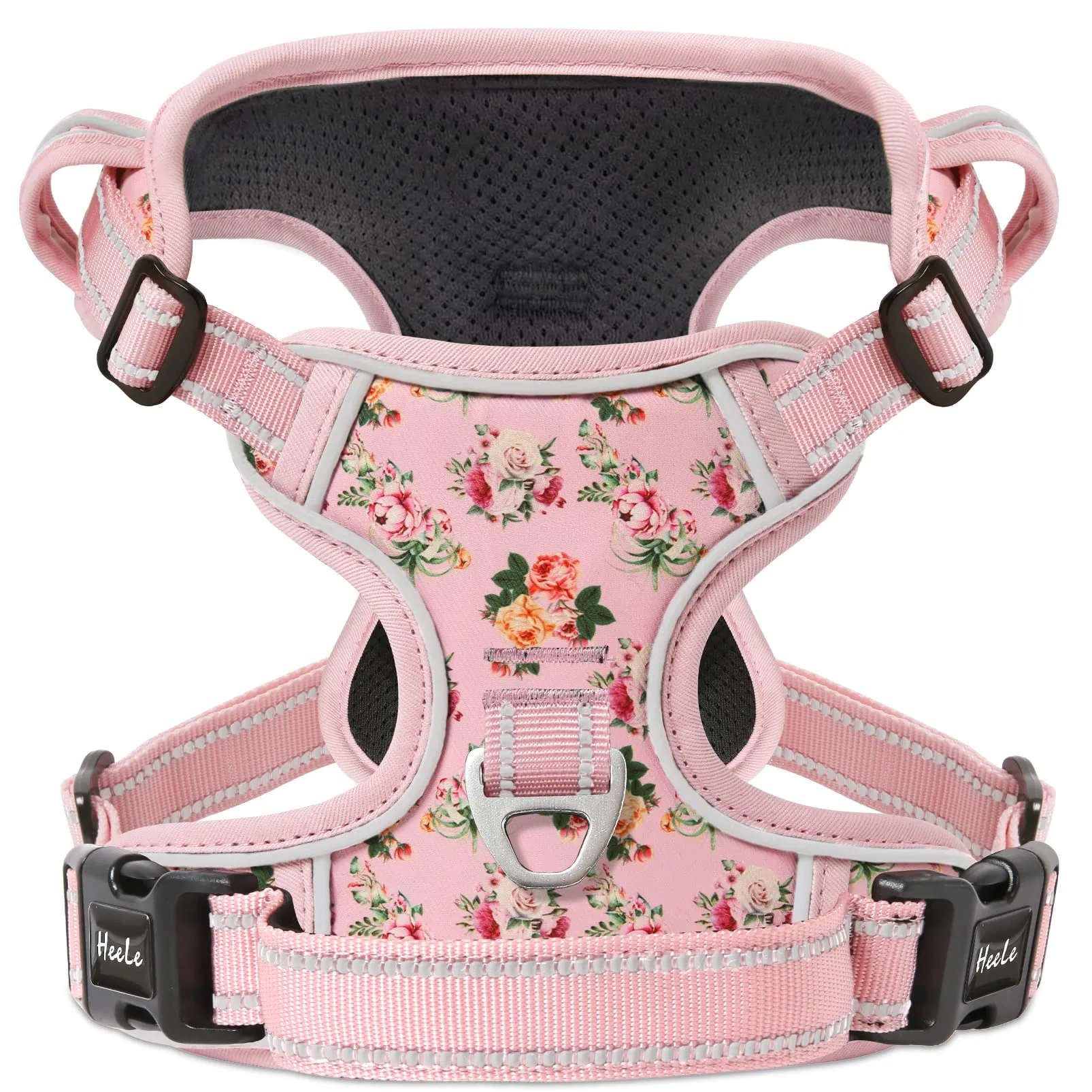 HEELE Pettorina Cane Taglia Media Motivo Stampato, Riflettente Pettorina Addestramento Cani Anti Tiro con 2 Ganci in Metallo + Comodo Maniglia, Gilet per Cani Regolabile per Camminare, Fiori-Rosa, M - immagine 1