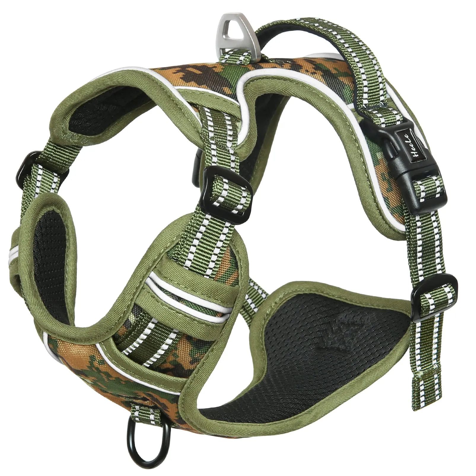 HEELE Pettorina Cane, No-Pull Imbracatura Traspirante e Riflettente, con Gancio in Metallo e Manico Imbottita, Pettorina Cane Taglia Grande Comodo per Camminare Jogging, Camo Verde, L - immagine 7