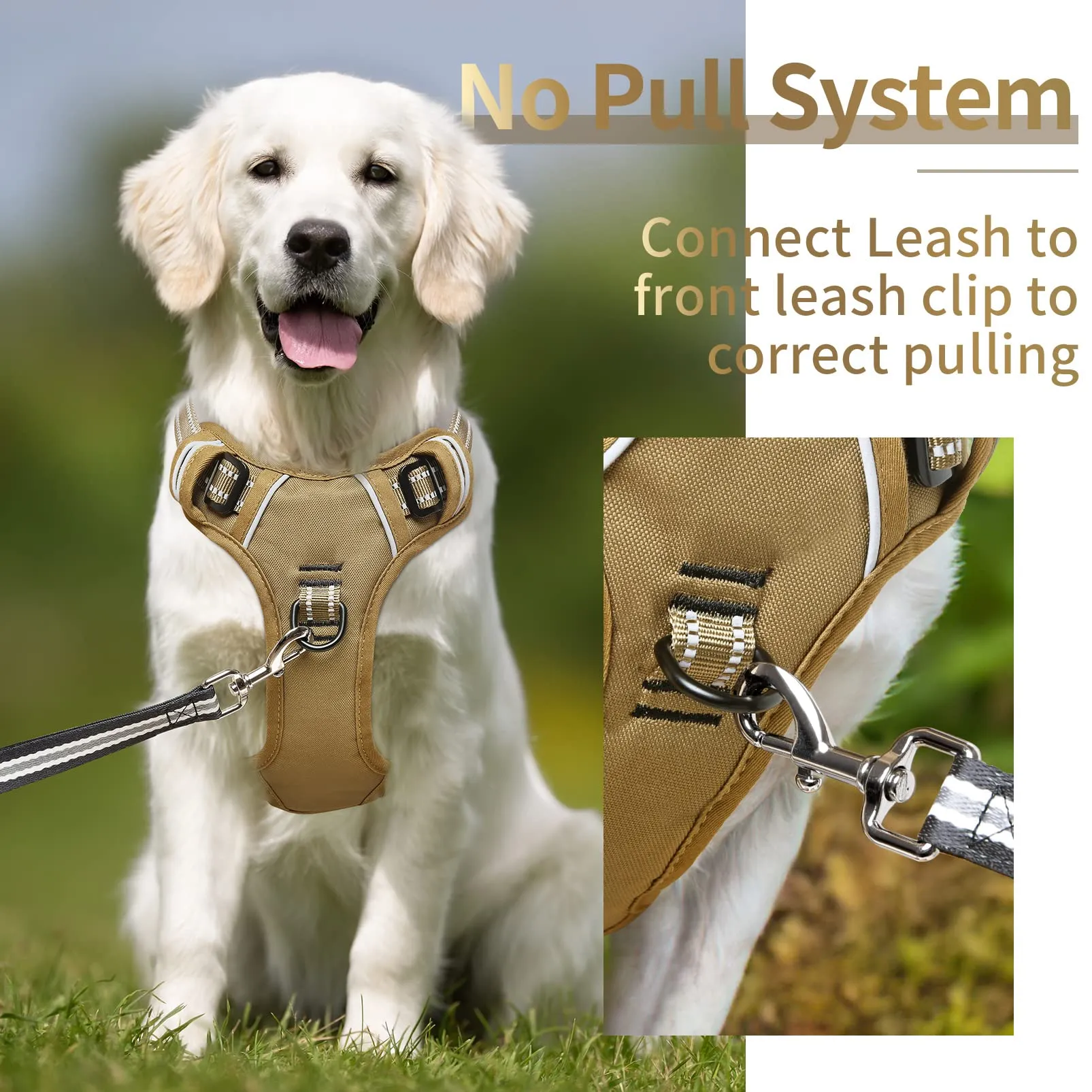 HEELE Pettorina Cane No Pull Imbracatura Riflettente e Traspirante, con Gancio in Metallo e Manico Imbottita, Pettorina Cane Taglia Grande per Addestrare Le Passeggiate, Bronzo, XL - immagine 3
