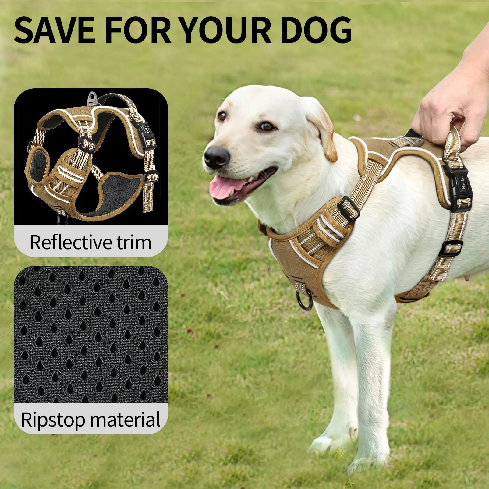 HEELE Pettorina Cane No Pull Imbracatura Riflettente e Traspirante, con Gancio in Metallo e Manico Imbottita, Pettorina Cane Taglia Grande per Addestrare Le Passeggiate, Bronzo, XL - immagine 6