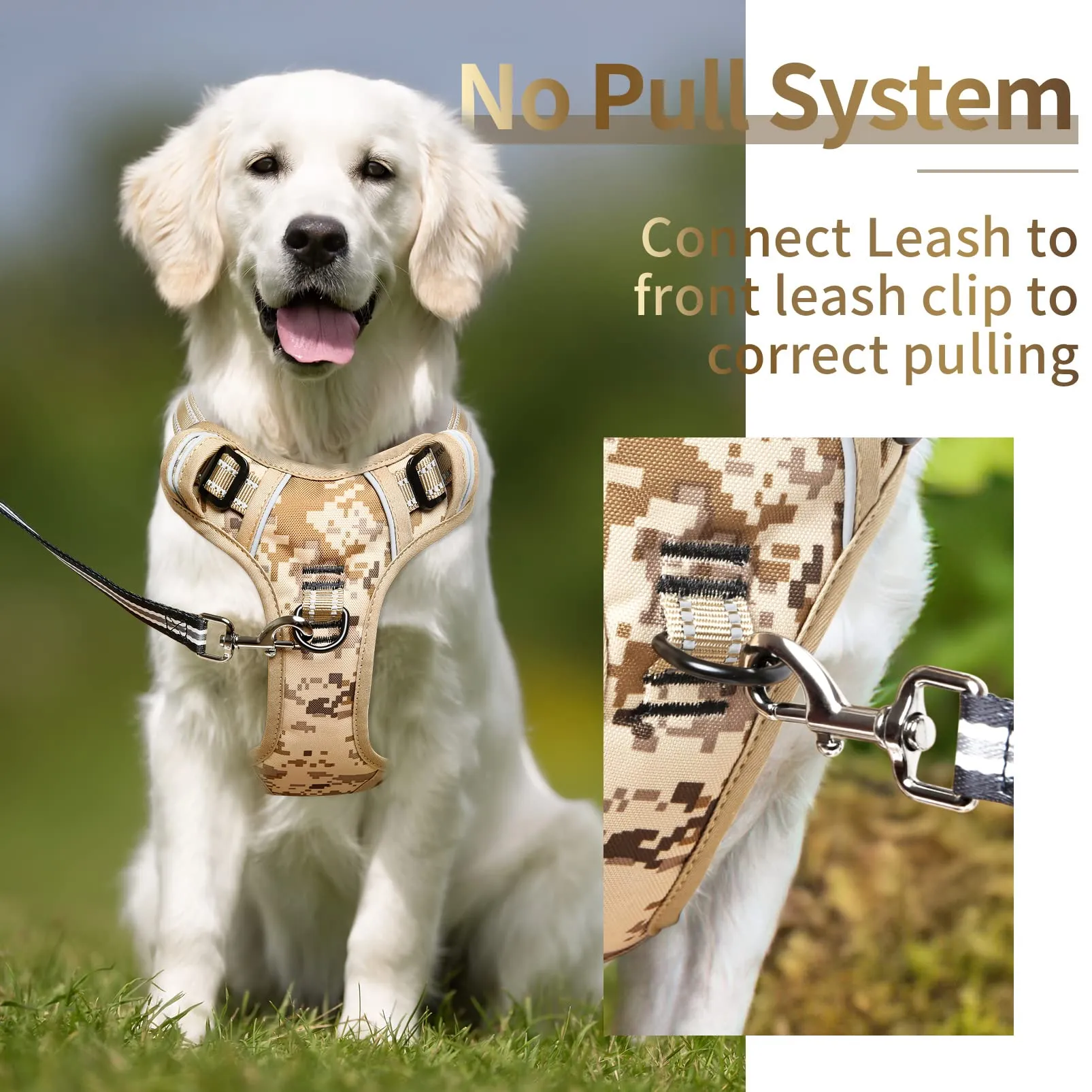 HEELE Pettorina Cane, No-Pull Imbracatura Traspirante e Riflettente, con Gancio in Metallo e Manico Imbottita, Pettorina Cane Taglia Grande Comodo per Camminare Jogging, Camo Bronzo, L - immagine 5