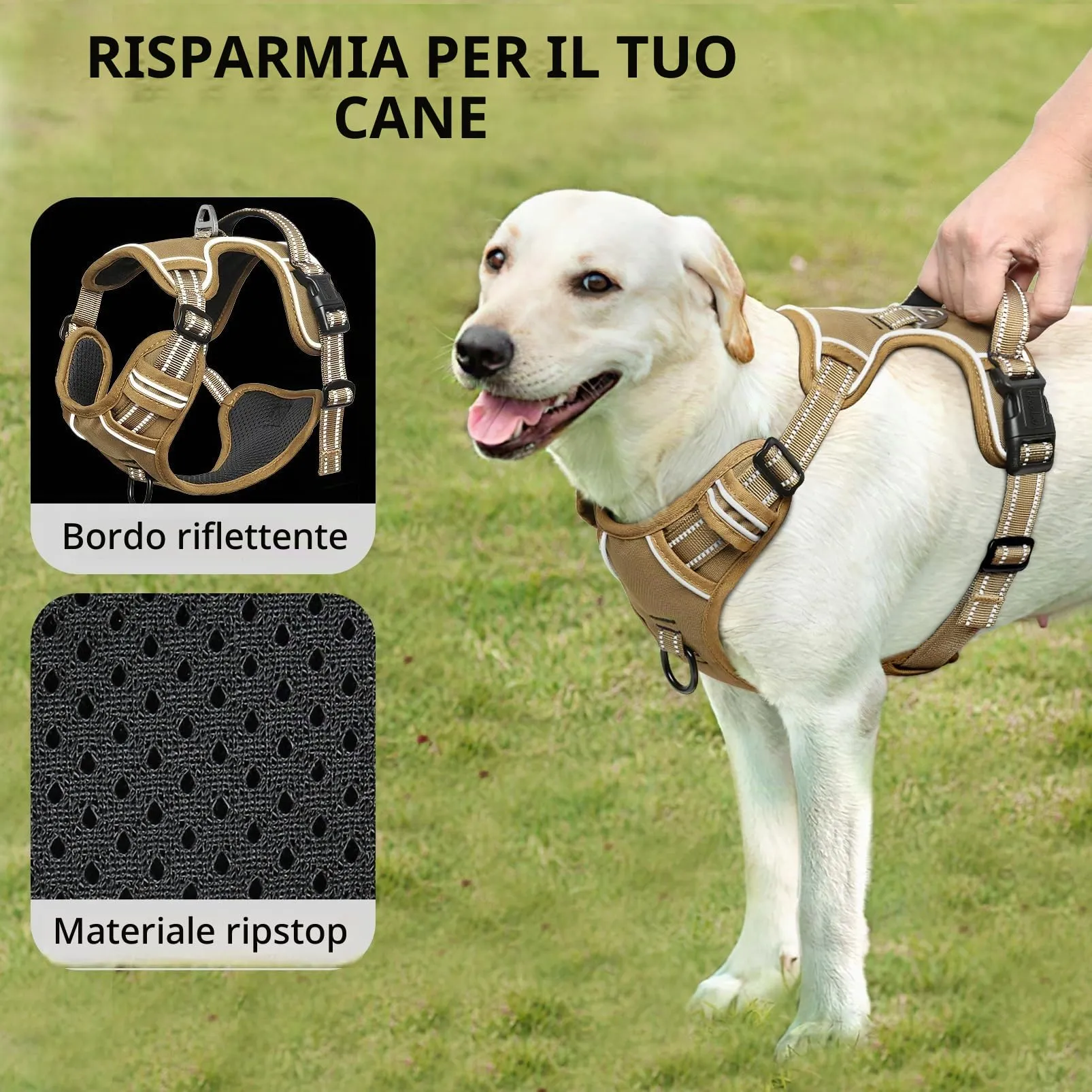 HEELE Pettorina Cane Taglia Media Riflettente Pettorina Addestramento Cani Anti Tiro con 2 Ganci in Metallo + Comodo Maniglia, Gilet per Cani Regolabile per Camminare, Bronzo, M - immagine 5