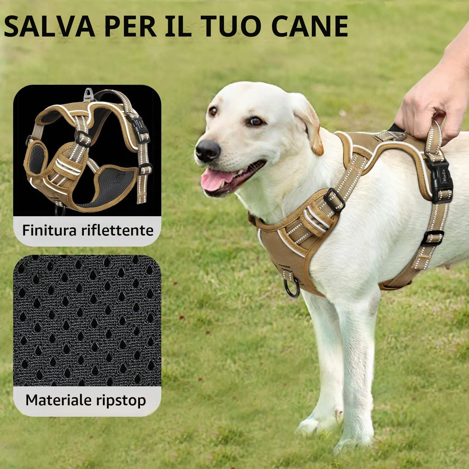 HEELE Pettorina Cane Riflettente Regolabile No-pull con Manico, Bronzo, S - immagine 6